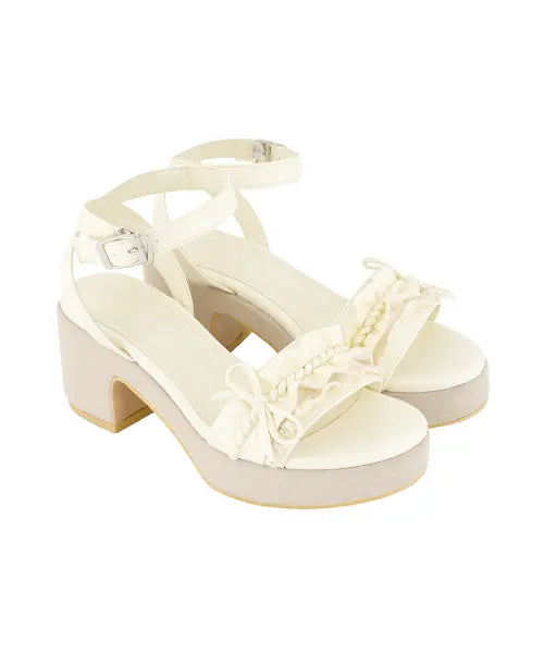 [FORUSRING] Dolly ribbon wedge heels (ivory)