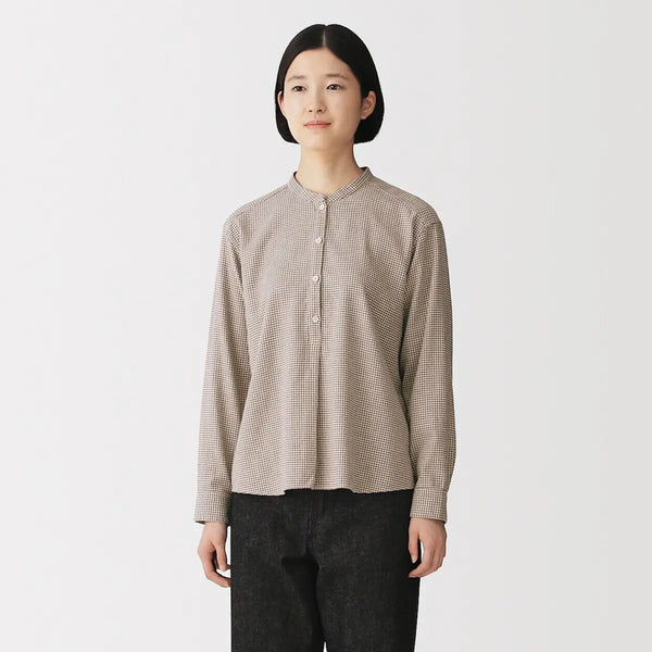 [MUJI] Double-Sided Brushed Flannel Stand Collar Long Sleeve Blouse / 양면 기모 플란넬 스탠드 칼라 긴소매 블라우스