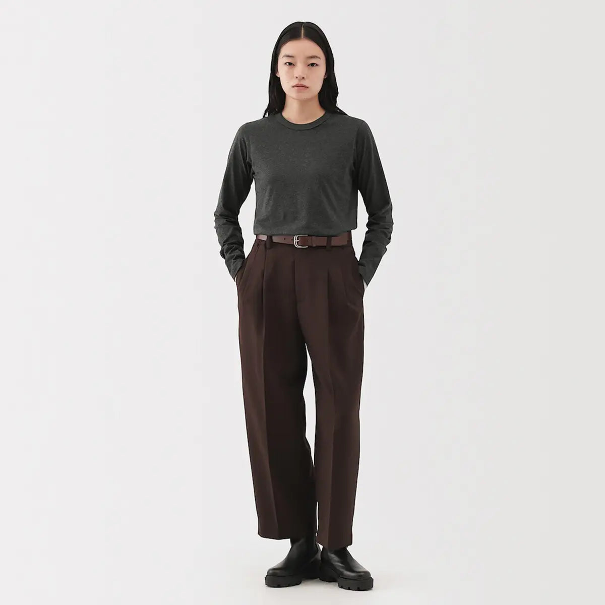 [MUJI] Cotton Yak Jersey Long Sleeve T-Shirt / 코튼 야크 저지 긴소매 티셔츠