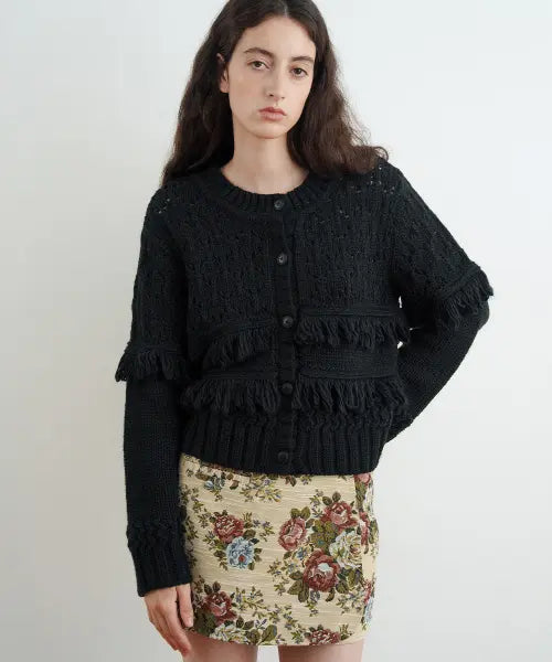 [SINOON] Fringe Knit Cardigan (Black)