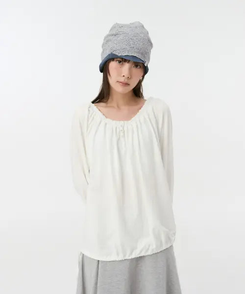 [OHESHIO] STRING BOAT NECK JERSEY BLOUSE, WHITE
