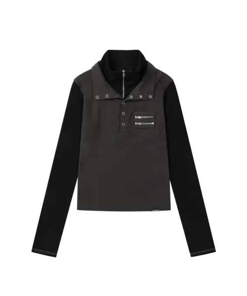 [AAKAM] Double High Neck Long Sleeve (Charcoal)