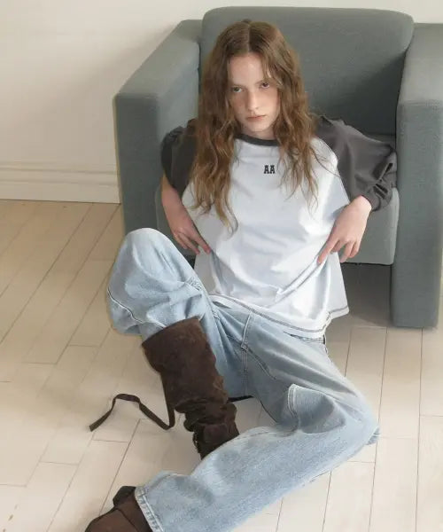 [APPAREL ARCHIVE] Fleur raglan tee - Skyblue
