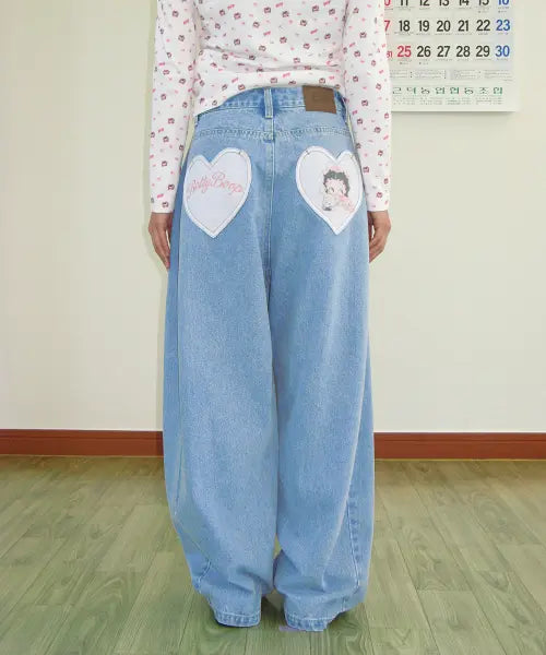 [RONRON] BETTY BOOP HEART POCKET DENIM LIGHT BLUE