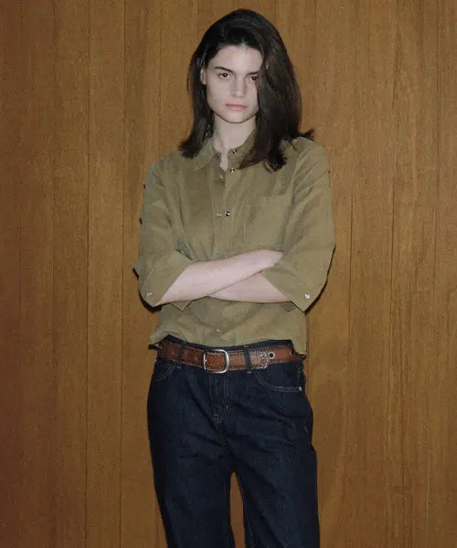 [108POUND] Corduroy Mid Sleeve Shirt_Khaki Beige