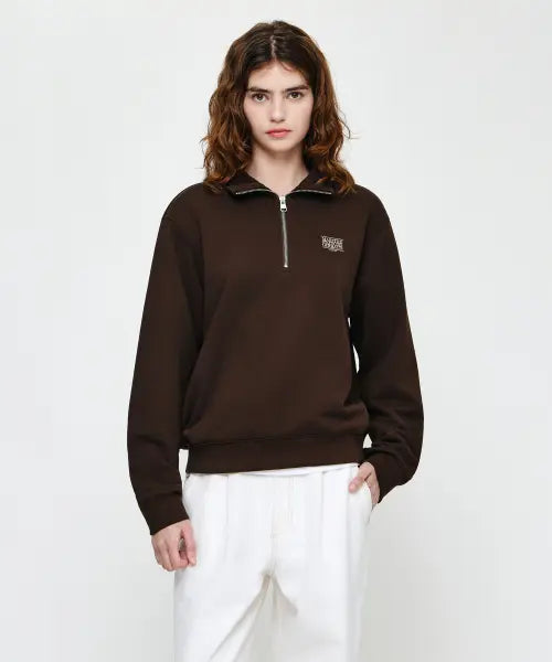 [MARITHÉ + FRANҪOIS GIRBAUD] SMALL CLASSIC LOGO HALF ZIPUP SWEATSHIRT dark brown
