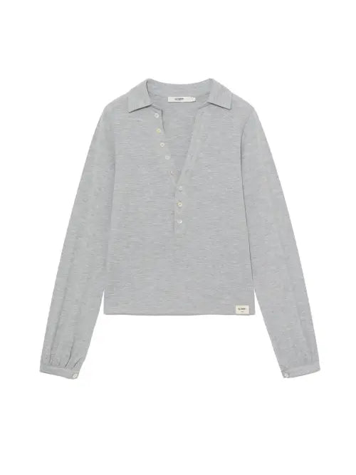 [GLOWNY] G V-COLLAR HENLEY TOP (MELANGE GRAY)