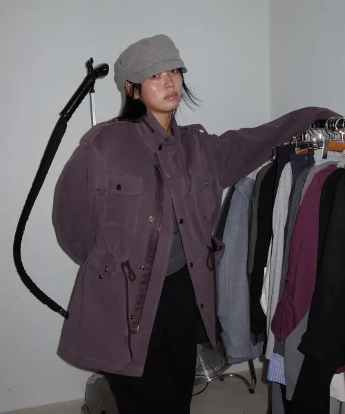 [CHICKS] High Neck M65 String Field Jacket Purple / 하이넥 M65 스트링 야상 필드 자켓 퍼플