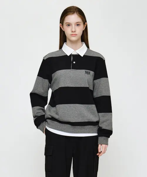 [MARITHÉ + FRANҪOIS GIRBAUD] SMALL CLASSIC LOGO RUGBY STRIPE SWEATSHIRT black