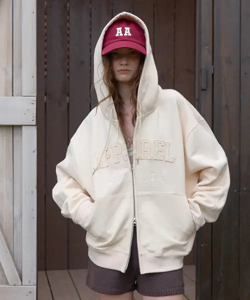 [APPAREL ARCHIVE] Mei patch hoodie zip-up - Cream