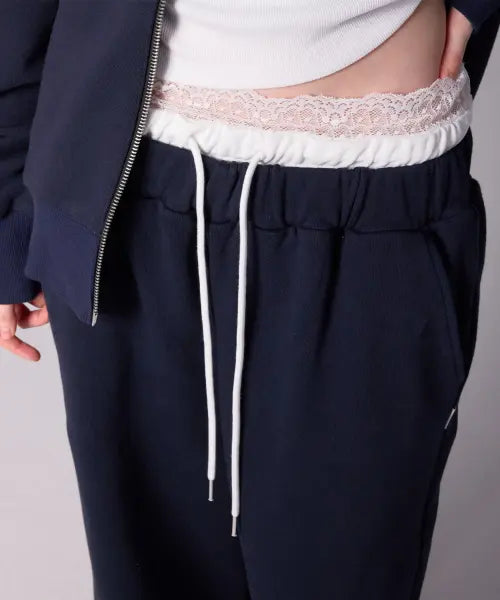 [YOUHEE] LACE LAYERED JERSEY PANTS_NAVY / (FW버전) LACE LAYERED JERSEY PANTS_NAVY