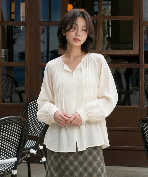 [GENERALIDEA] woman loose fit raglan pin tuck blouse [ivory] / 썸머 루즈핏 래글런 핀턱 블라우스 [IVORY] / GF2LBL514