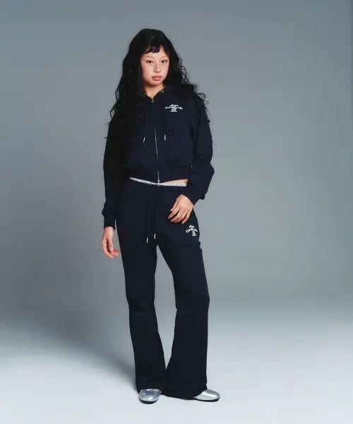 [AMES-WORLDWIDE] CLASSIC SLIM BOOT CUT SWEAT PANTS NAVY