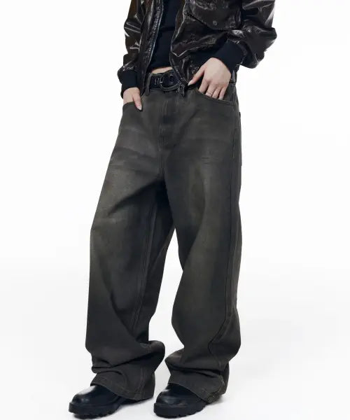 [AAKAM] Dirty Waxed Denim Pants (Black)