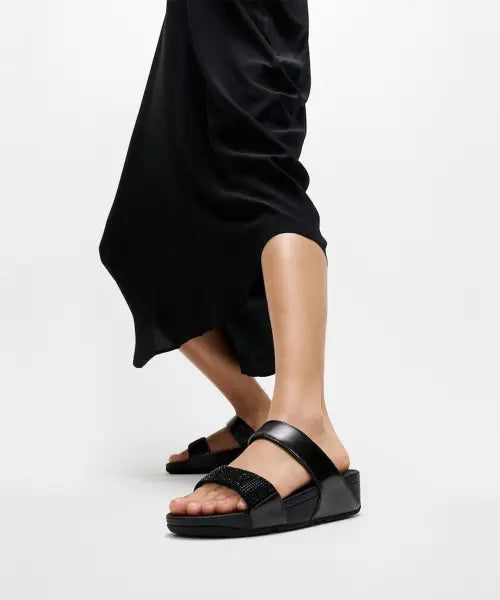 [FITFLOP] Women's Loulou Crystal Slide - All Black / 여성 루루 크리스탈 장식 슬라이드 - 올 블랙 (FT64K2D095)
