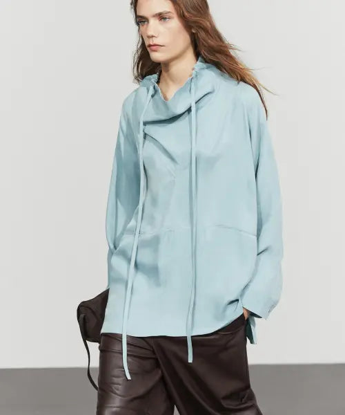 [MASSIMO DUTTI] High Neck String Detail Fluid Shirt / 하이넥 스트링 디테일 플루이드 셔츠