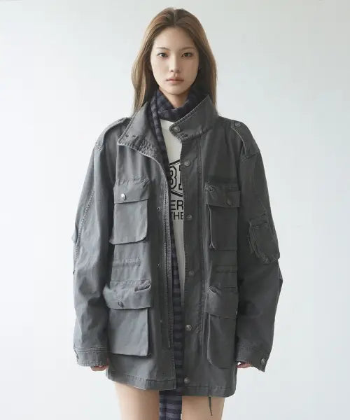 [MIMTHEWARDROBE] Vintage Washed Field Jacket_Charcoal / 빈티지 워시드 필드 자켓_차콜