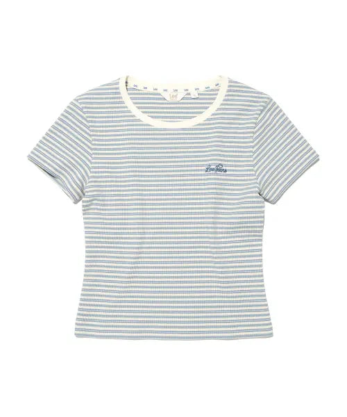 [LEE] Women's Ribbed Stripe T-Shirt Light Blue / 우먼 골지 스트라이프 티셔츠 라이트블루