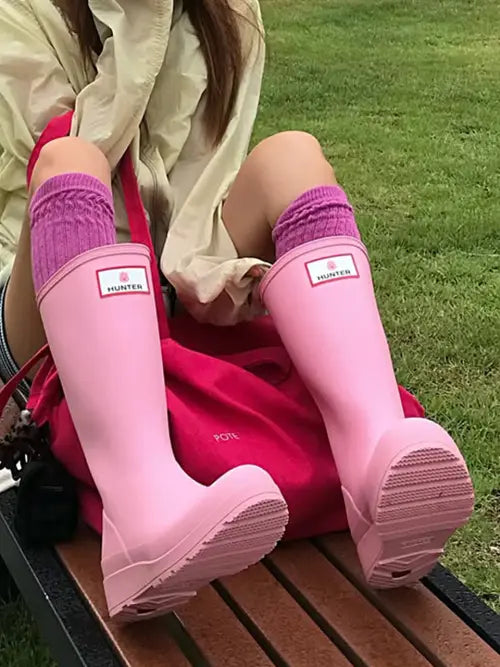 [HUNTER] Hunter x Janmang Luffy Play Tall Rain Boots - Azalea Pink / [WOMEN] 헌터X잔망루피 플레이 톨 레인부츠 - 아젤리아핑크 HEWC200FTAAPL