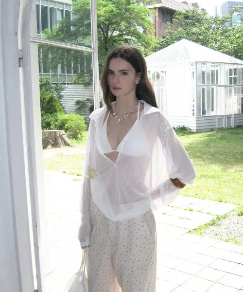 [APPAREL ARCHIVE] Veil sheer layered knit - Ivory