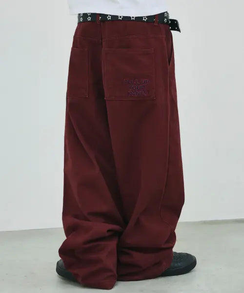[SCALLYWAG] Ryujeongran x Skelly Wack Pull Up Straight Cotton Pants [Wine] / [류정란 × 스켈리웩] PULL UP 스트레이트 코튼 팬츠[와인]