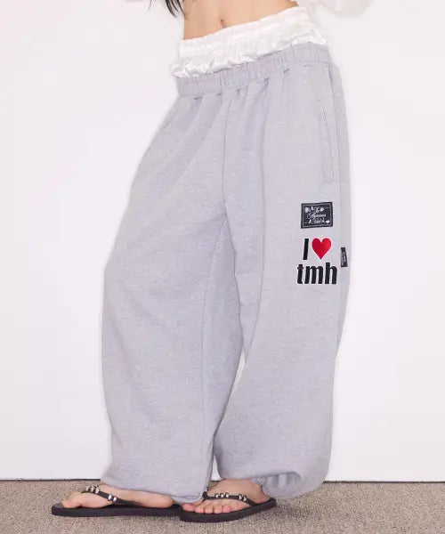 [THE MYSTERIOUS HOTEL] SATIN LAYERED SWEAT PT [GREY]