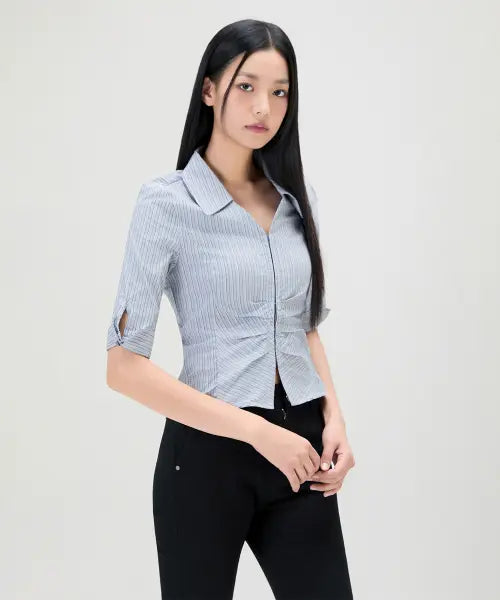[MIXXO] Slim Fit Shirring Blouse / 슬림핏 셔링 블라우스 RE BLG309C_MIWBWG50QC