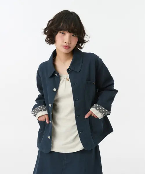 [OHESHIO] ROUND COLLAR COTTON JACKET, NAVY