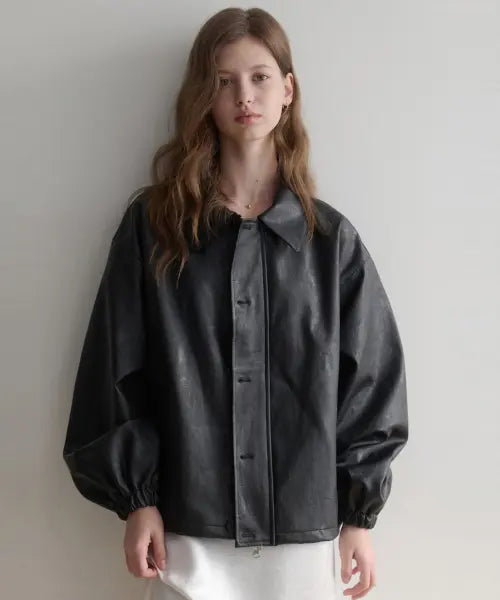 [LENAV] esy button leather kara jacket (black)