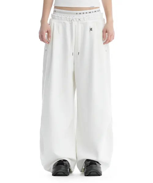 [TREEMINGBIRD] Double Waist Sagging Sweat Pants [ White ]