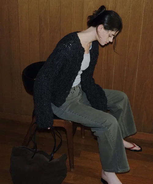 [108POUND] Winnie Handcrafted Cardigan - Charcoal / Winnie Handcrafted Cardigan_Charcoal