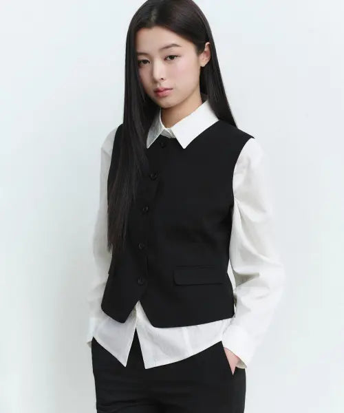 [MUSINSA STANDARD WOMAN] Women's Round Neck Tailored Vest [Black] / 우먼즈 라운드 넥 테일러드 베스트 [블랙]