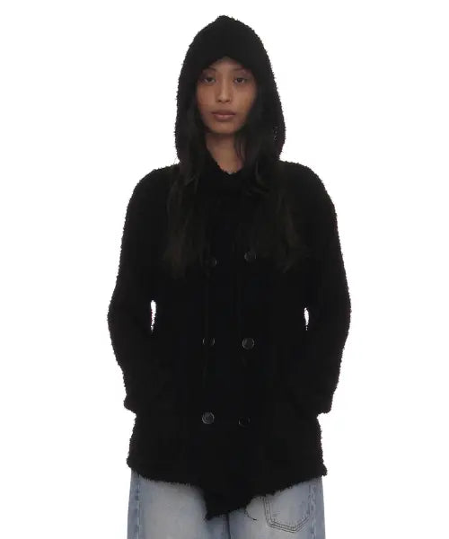 [PARTIMENTO WOMEN] GRUNGE BOUCLE HOODED CARDIGAN_BLACK / 그런지 부클 후디드 가디건_블랙