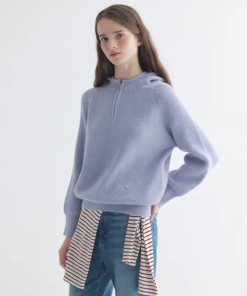 [MARIE CLAIRE] Raglan Zip-Up Hoodie Knit / 나그랑 후드 반집업 니트(MAGDKN20MSB)