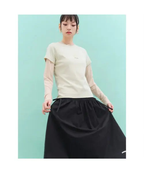 [8SECONDS] MINJUKIM Side Ribbon Long Skirt Black / [민주킴] 사이드 리본 롱 스커트  블랙