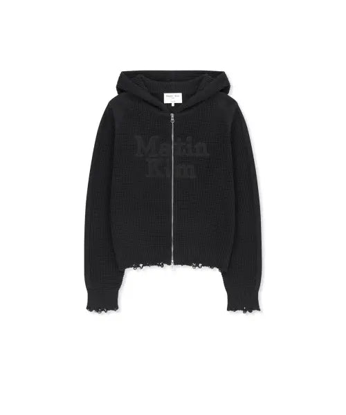 [MATIN KIM] WAFFLE TEXTURE HOODY KNIT ZIP UP IN CHARCOAL