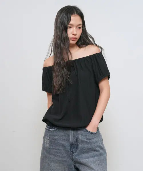 [GENERALIDEA] woman cap sleeve shirring t-shirt [black] / 캡 슬리브 셔링 티셔츠 [BLACK] / GF2LTS512