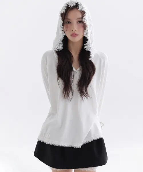 [THETIS] SNOWFLAKE LACE HOODED T-SHIRT_TT6S212IV