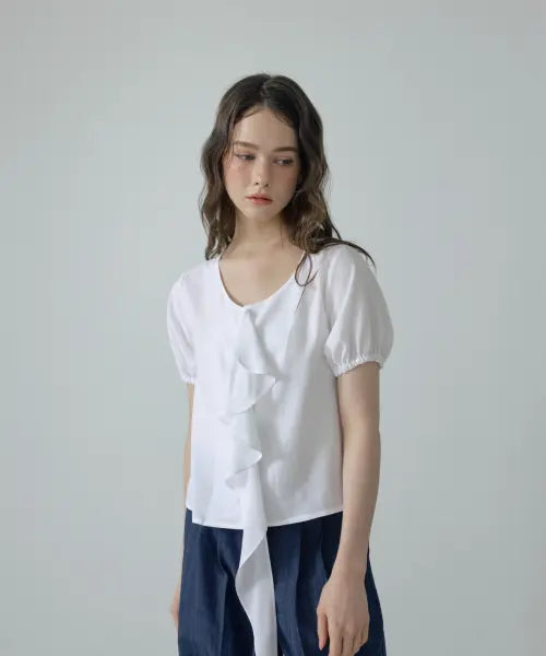 [APAISE] Soft Long Ruffle Blouse(White)