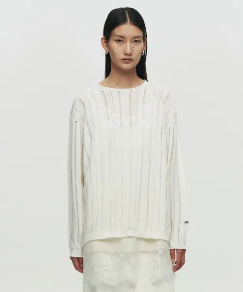 [HEUTE] SHEER STRIPE KNIT (WHITE)