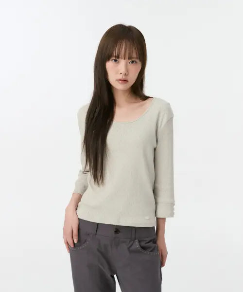 [OHESHIO] PUNCHING SLIM T-SHIRT, CREAM
