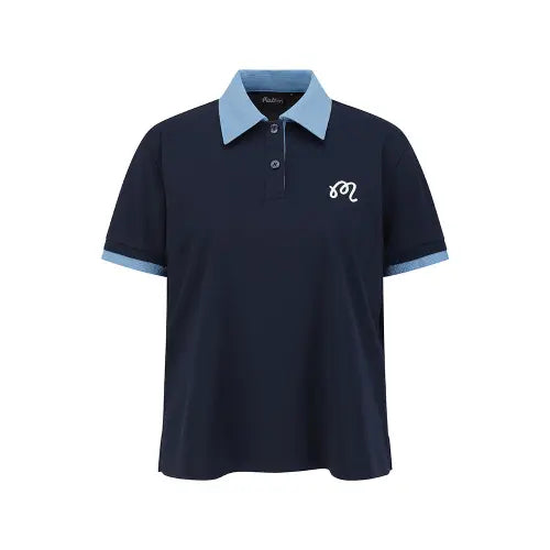 [MALBON GOLF] Seersucker Collar Point T-Shirt / 여성 시어서커 카라 포인트 티셔츠 NAVY (WOMAN)