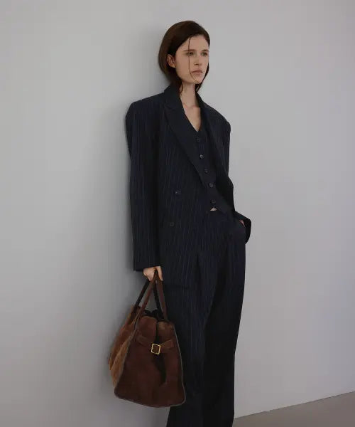 [Q'SRB] F/W Striped Three Set-up Suit Double-brest Wool Jacket
