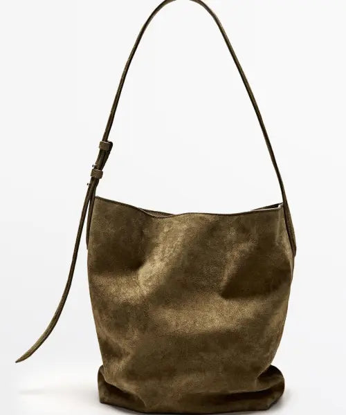 [MASSIMO DUTTI] Worn-effect split leather bucket bag / 워시드 스플릿 스웨이드 버킷 백