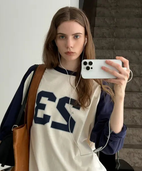 [TTUDEMENT] 50s RAGLAN GRAPHIC T-SHIRT_NAVY