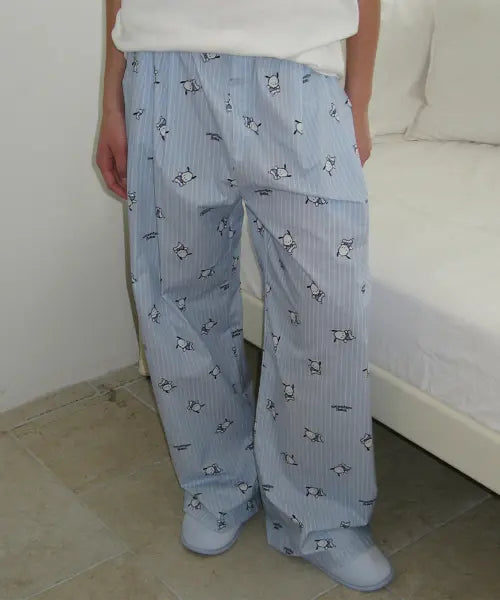 [SOMEWHEREBUTTER] Pochacco Stripe Pajama Pants - Light Blue