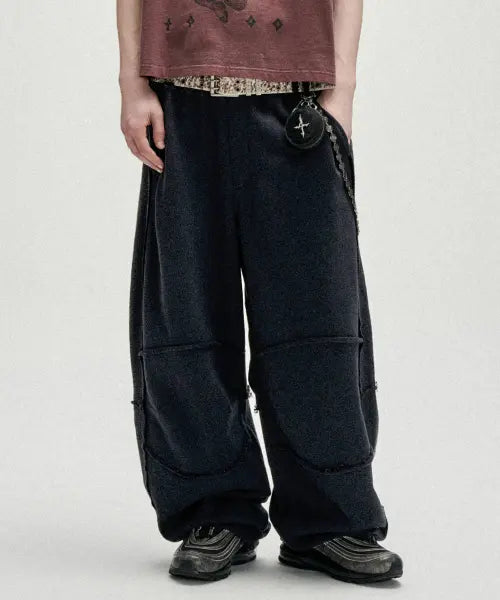 [NOT4NERD] Raw Edge Curved Biker Sweat Pants - Black