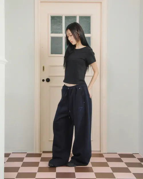 [UPDRAFT] Cotton Blend Wide Track Pants [Navy]
