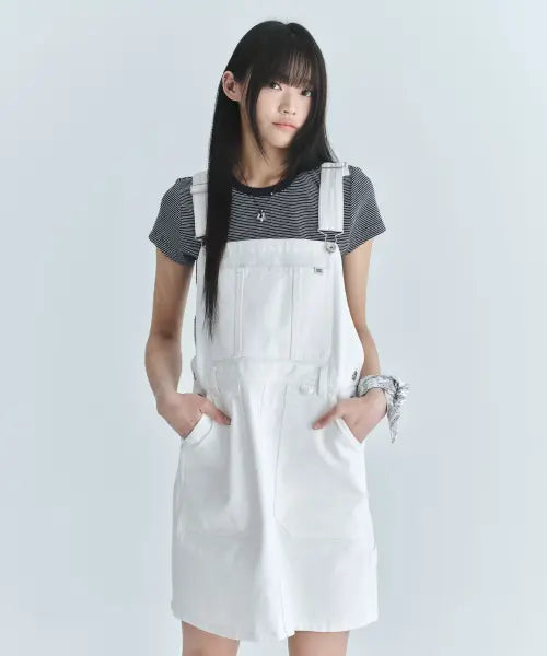 [CGP] Women's Overall Dress - White / (우먼) 오버롤 원피스-화이트