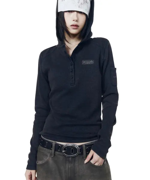 [AAKAM] Bleach Washed Hooded Long Sleeve (Navy)